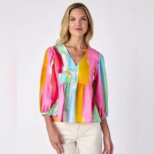 Crosby by Mollie Burch Eleanor XS Multicolor V-Neck Blouse